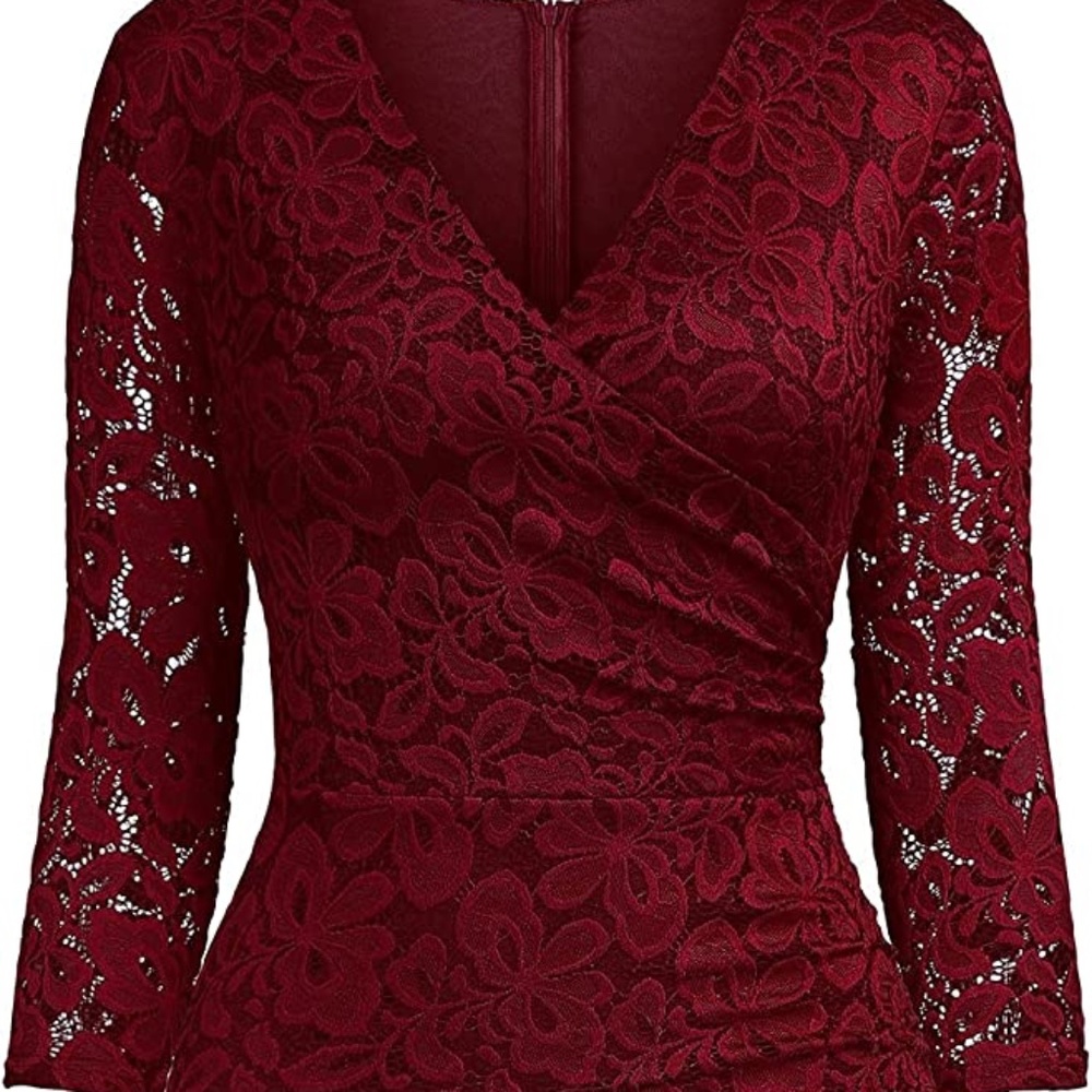 HOLIDAY PARTY 🎄Women's Deep-V Neck Ruffles Floral Lace Evening Pencil Dress